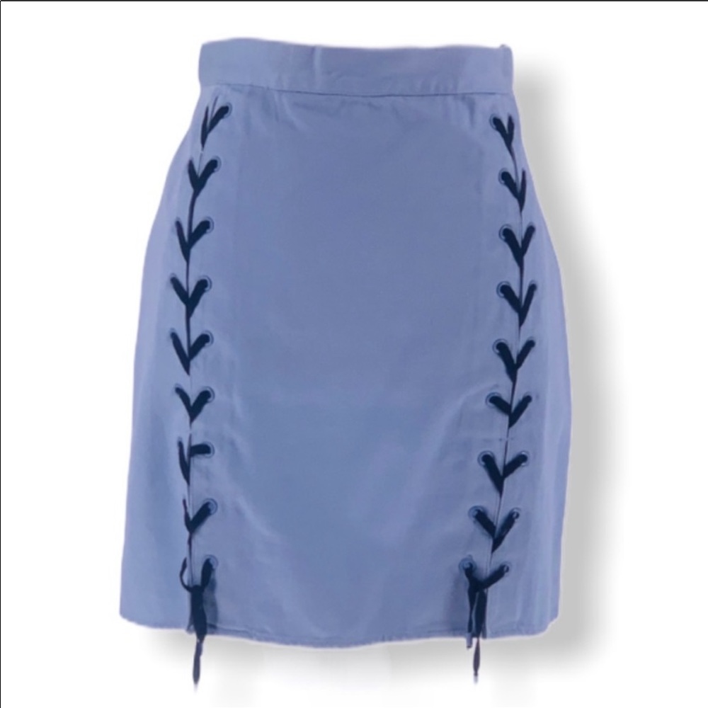 H&M Blue Mini Skirt Navy Blue Lace-Up Sides 8